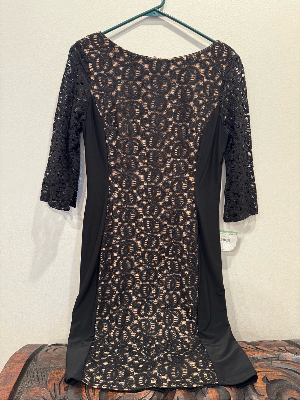 Anne Klein Black Lace Shift Dress with Nude Lining